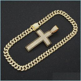 Pendant Necklaces Hip Hop Iced Out Cuban Chains Bling Diamond Sliver Cross Mens Necklace Miami Big Gold Chain Charm Jewellery Dhgarden Dhgzh