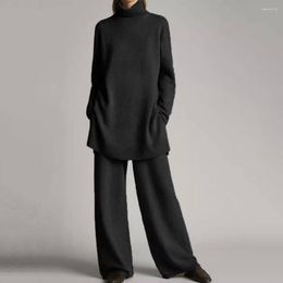 Women's Two Piece Pants Trendy Elastic Plus Size Wide Leg Winter Blouse Set Loose Pieces Sweatshirt Trousers Suit For Daily Wear
