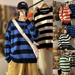 Men's Sweaters E15E Men Women Autumn Harajuku Oversized Long Sleeve Sweater Contrast Striped Knitwear Loose Pullover Jumper Top Streetwear