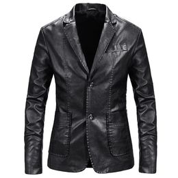 Mens Leather Faux Jacket Pu Blazer Coats Fashion Spring Autumn Casual Business s Fur Coat 5XL 221129