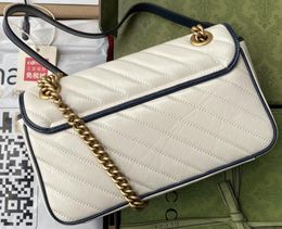 Realfine Bags 5A G443497 26cm White/Navy Marmont Small Shoulder Handbag Purse For Women Men with Dust Bag