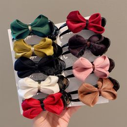 Fashion Small Bow Hair Clips For Women Girls Elegant Clamps Solid Colour Ponytail Clip Party Hair Accessory Winter Decorate