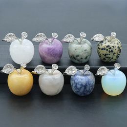 25MM Handmade Carved Polished Gemstone Apple Crafts Statue Figurines Home Living Room Bedroom Decoration Gifts