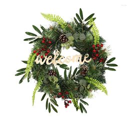 Decorative Flowers Christmas Welcome Wreath For Front Door Farmhouse Garland Outside Garden Porch Indoor Window