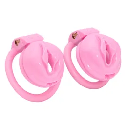 Pink Masturbators Pussy Male Chastity Devices With 4 Penis Rings Small Cock Cage Chastity Lock BDSM Slave Sex Toy for Man Gay