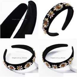 Headbands Temperament Online Fashion Mtilayer Glass Diamond Flower Flannel Hair Band Womens Highgrade Widebrimmed Head Drop Delivery Dhktg