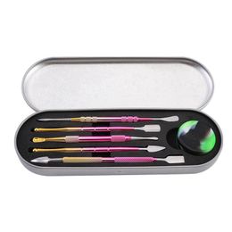 COOL Rainbow Colorful Smoking 6in1 Kit Portable Stainless Steel Dry Herb Tobacco Oil Rigs Silicone Case Spoon Wax Shovel Dabber Scoop Hookah Bong Straw Tip Nails