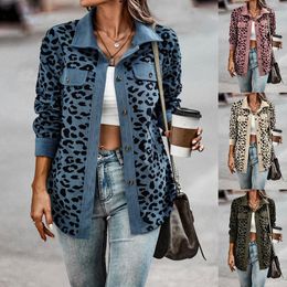 Women's Jackets Green Corduroy Jacket Women 2022 Autumn Fashion Leopard Print Long Sleeve Button Woman Casual Loose Coat Streetwear