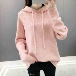 Women's Sweaters Knitted Sweaters Women 2020 Autumn Winter Korean Long Sleeves Hooded Sweater Female Pink Red Blue Kpop Sweater PZ2783 J220915