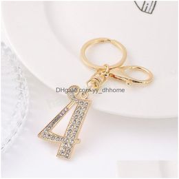 Key Rings Fashion Rhinestone Figure Key Rings 09 Number Arabic Numerals Keychain For Women Jewellery Handbag Pendant Keyring Keyfob Dr Dhe5P