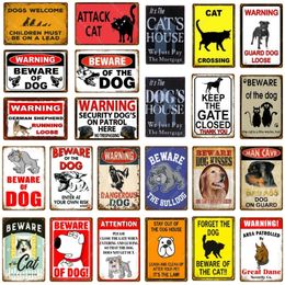 Warning Danger Metal Painting Beware Of The Dog Cat Poster Vintage Wall Plaque Pub Bar House Painting Man Cave Decor 20cmx30cm Woo