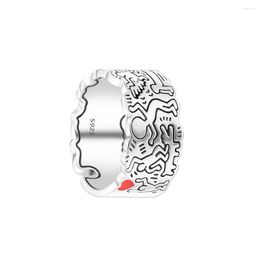 Cluster Rings Real 925 Sterling Silver Jewellery Line Art Love And People Wide For Women Wedding Finger Ring Bague Femme 2022 In