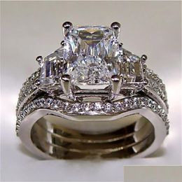 Band Rings Vintage 10K White Gold 3Ct Lab Diamond Ring Sets 925 Sterling Sier Bijou Engagement Wedding Band Rings For Women Dhgarden Dhx94