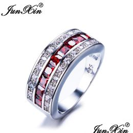 Wedding Rings Wedding Rings Fashion Women Red Geometric Ring Luxury White Gold Vintage For Birth Stone Jewellery Drop Delivery Dhgarden Dh2Dh