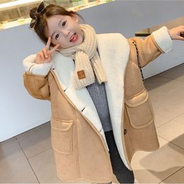 Coat Korean Style 112Y Girl Winter Hooded Loose Jacket Fur Toddler Child Thick Warm Long Coat Fleece Outerwear Baby Clothes 221128