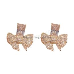 Dangle Chandelier Fashion Bow Zircon Diamond Earrings For Women Korean Dangle Earring Birthday Party Daily Wear Jewellery Gifts Drop Dhgld