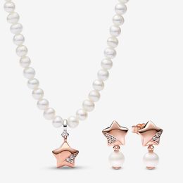 Senior Pearl Halskette für Frauen Diamond Star Ohrungen Charm Anhänger DIY Fit Pandora Halsketten Designer Schmuck Engagement Urlaub Geschenk
