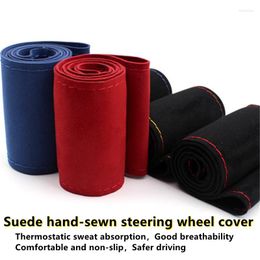 Steering Wheel Covers DIY Suede Hand-sewn Cover Of Soft Fiber Leather Braid On The Steering-wheel Car With Needle Auto Accessories