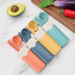 Dinnerware Sets 1set Good Chopsticks Portable Reusable Spoon And Fork Travel Picnic Wheatgrass Cutlery Set With Suitcase For Students