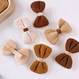 Korean Barrettes for Baby Girl Coffee Corduroy Big Bow Hairpins Lovely Cute Bang Side Clip Baby Hair Accessories