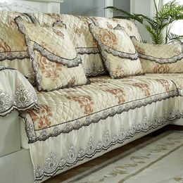 Chair Covers Thickened Quilted Sofa Cushion Four Seasons Cotton And Linen Jacquard Fabric Anti-slip Cover