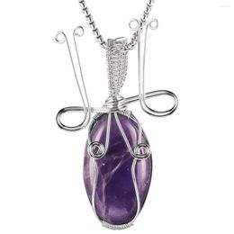 Pendant Necklaces Wire Wrapped Crystal Stone Natural Amethyst Rose Quartz Charms For Jewellery Making DIY Necklace Accessories