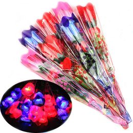 Wreaths Valentine's Day Party Supplies Led Colorful Cloth Rose Flower Luminous Flashing Wand Stick Decoration Bouquet Christmas Decor