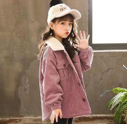 Coat Winter 105145CM Height Girls Jacket Corduroy Fur Thick Infant Toddler Child Outwear High Quality Warm Coat For Kids Clothes 221128