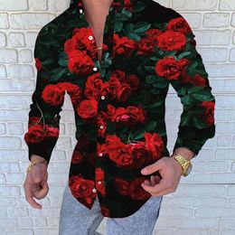 Men s Casual Shirts Hawaiian Red Printed Fashion Fall Long Sleeve Floral Party Dress Dance M 3XL 221128