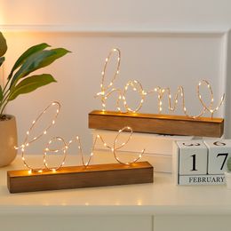 Decorative Objects Figurines LED Letter Night Light Decorative Bedroom Bedside Nordic Creative Home decor Accessories Wooden Base Birthday Gift for Girls 221129