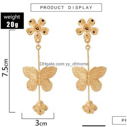 Dangle Chandelier Vintage Womens Earrings Gold Plated Big Small Flower Butterfly Charm Dangle Drop Delivery Jewellery Dhtd2