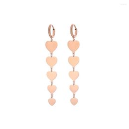 Hoop Earrings Long Tassel Earring Korean Jewellery Stainless Steel Sweet Heart Dangle Rose Gold Colour For Women Fashion Gifts 2022