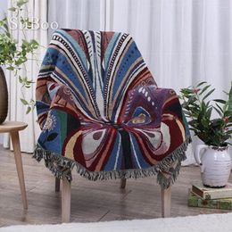 Chair Covers American Style Cotton Sofa Towel Peacock Butterfly Weaving Blanket Fringed Tassel Slip-resistant Cover 130 160CM SP3774