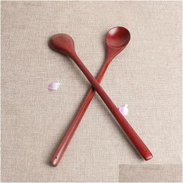 Spoons Long Handle Wood Coffee Spoon Old Lacquer Retro Spoons Seasoning Soup Ladle Stir Tableware Kitchen Accessories 3 4Zz E2 Drop Dhexh