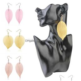 Dangle Chandelier Creative Europe And America True Leaves Pendant Earrings Long Earring Simple Women Fashion Vintage Jewelry Acces Dhrms