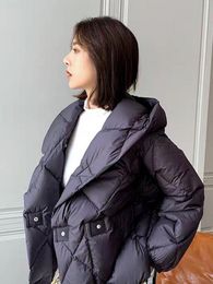 Women s Down Parkas Winter Hooded 90 White Duck Jacket Women Short Thick Warm Loose Type Diamond Puffer Coat Outwear 221128