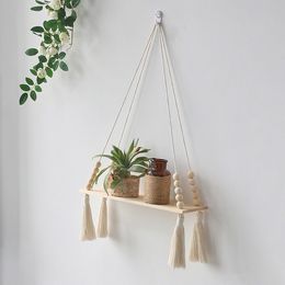 Novelty Items Macrame Hanging Shelves for Wall Decor Triangle Floating Wood Shelves Rustic Farmhouse Boho Decoration for Home Bedroom 221129