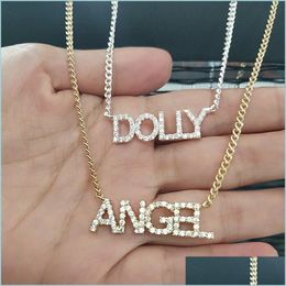 Pendant Necklaces Custom Name Necklace Mini Letter With Cuban Chain Cubic Zirconia Personalised Pendant Necklaces Fashion Hi Dhgarden Dhpuc