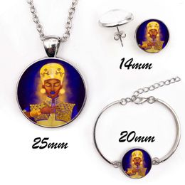 Necklace Earrings Set Greek Sigma Gamma Rho Sorority Symbol Blue Letters SGR Printed Glass Dome Charms Jewelry Souvenirs