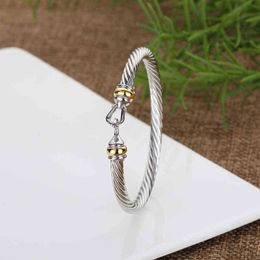 Pulseiras de j￳ias de grife masculino Mulher Twisted Cable Bracelet Mens 5mm Charme Moda Fashion Wire Bangle Silver requintado Acess￳rios de j￳ias simples para mulheres