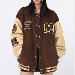 Wo American Letter Towel Embroidered High-quality Coat Women's Street Hip-Hop Retro Baseball Uniform Couple All-match 221129