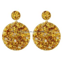 Dangle Chandelier Bohemia Exaggeration Geometric Big Acrylic Drop Earrings Women Round Circle Resin Long Dangle Colorf Bling Star Dhov6