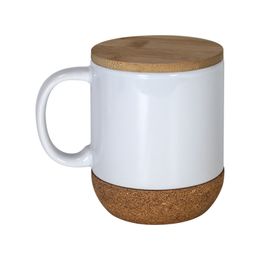 Sublimation Coffee Mug with Bamboo lid Bottom Thermal Transfer Ceramic Mugs Sublimated Water Cup with Handle A02