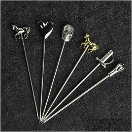 Bar Tools Martini Bar Tools Cocktail Picks Olive Fork Fruit Sign Decoration Stainless Steel Skl Horse Colour Plated Needle 3 8Nb Uu D Dhtpg