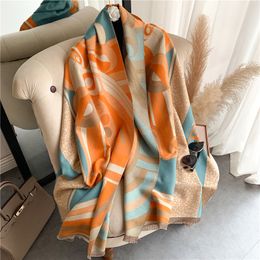 Scarves Animal Print Winter Cashmere Scarf Women Thick Warm Shawls And Wraps Brand Designer Horse Printed Pashmina Blanket Cape 221129