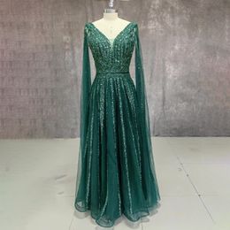 Party Dresses A Line Sparkly V Neck Evening For Wedding Long Luxury Sequined Green Formal Prom Dress Dubai Gown 221128