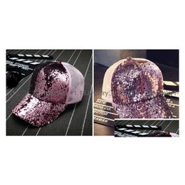 Ball Caps Glitter Paillette Baseball Cap Man Women Snapback Hip Hop Sequins Shine Summer Hats Mesh Outdoor Hat Drop Delivery Fashion Dhrff