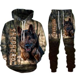 Men's Tracksuits German Shepherd Dog 3d Printed Hoodies Sweatpants Hooded Sweatshirt Sets Men Sportswear Tracksuit Clothing Suit 221128