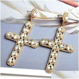 Dangle Chandelier Vintage Long Metal Colorf Crystal Cross Dangle Earrings Fashion Diamonds Pendant Earring Jewellery Accessories For Dheiy