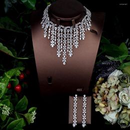 Necklace Earrings Set HIBRIDE Fashion Cubic Zirconia 2pcs Earring Wedding Accessories Bride Jewellery Collares De Moda 2022 N-1293